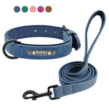 Load image into Gallery viewer, Custom Halsbanden Leer Gepersonaliseerde Pet Hond Tag Leiband Lead Voor Small Medium Grote Honden Pitbull Bulldog Pugs Beagle
